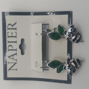 Napier Silver Tone Simulated Crystal Enamel Panda Earrings